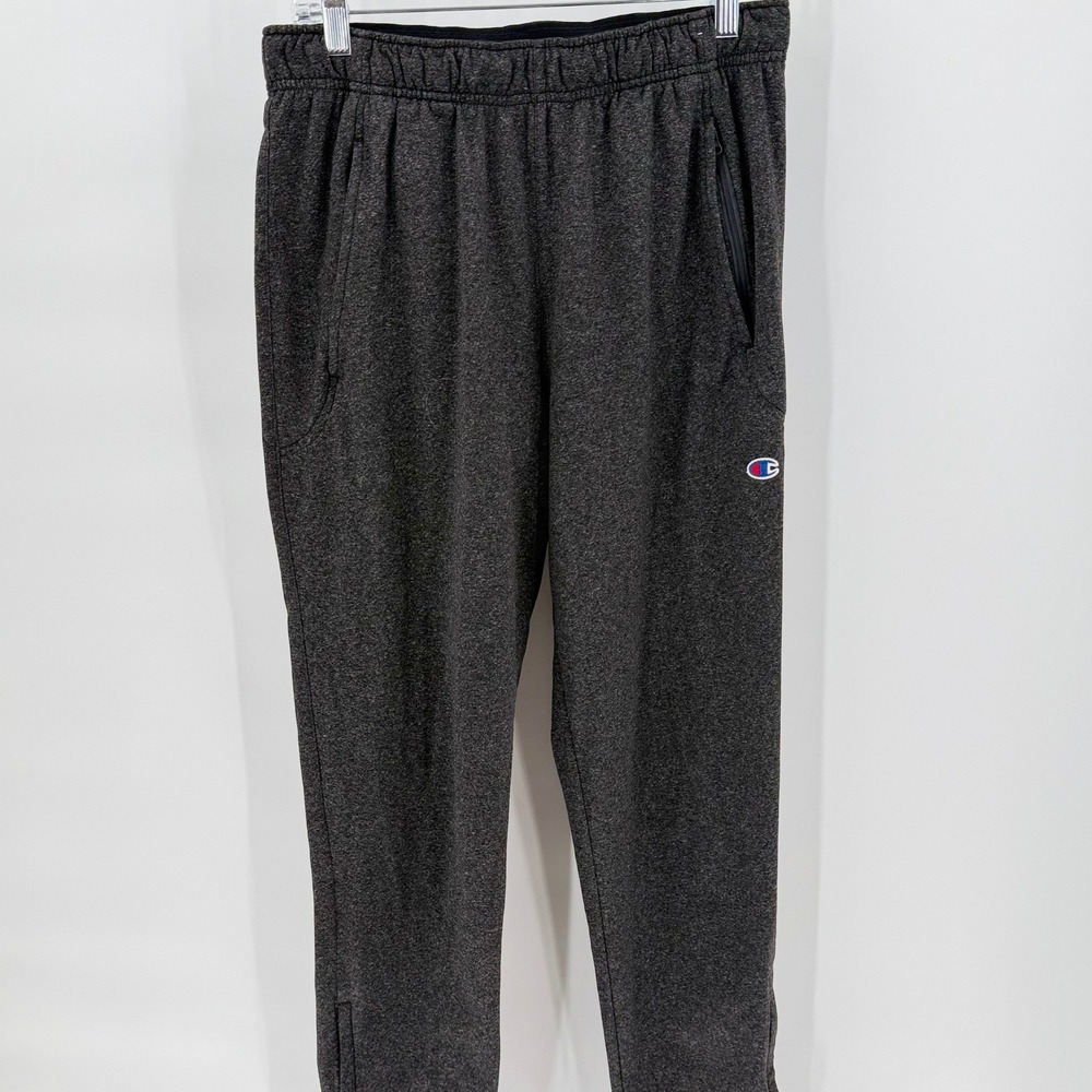 CHAMPION Mens Gray Heather Athletic Joggers Tapered Leg Zipper Pocket Sweatpants